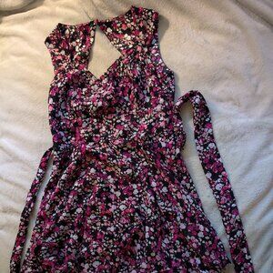 WHITE HOUSE BLACK MARKET WOMEN'S DRESS 10 Black Pink White Floral Belt Mid